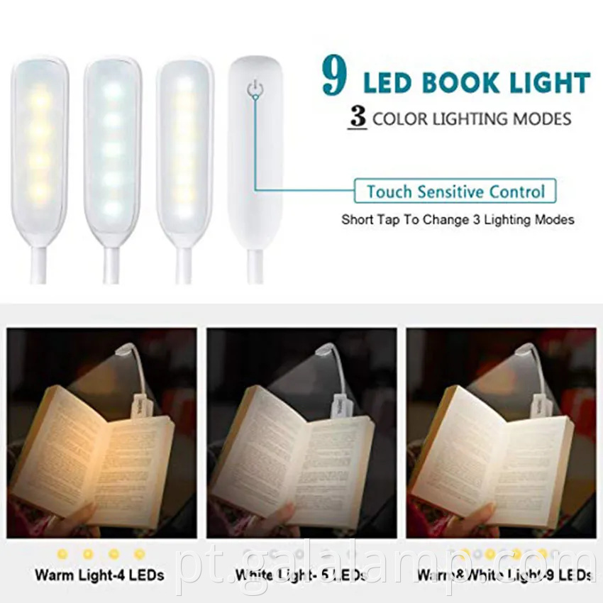 Lâmpada de mesa de clipe de clipe para leitura recarregável USB para leitura